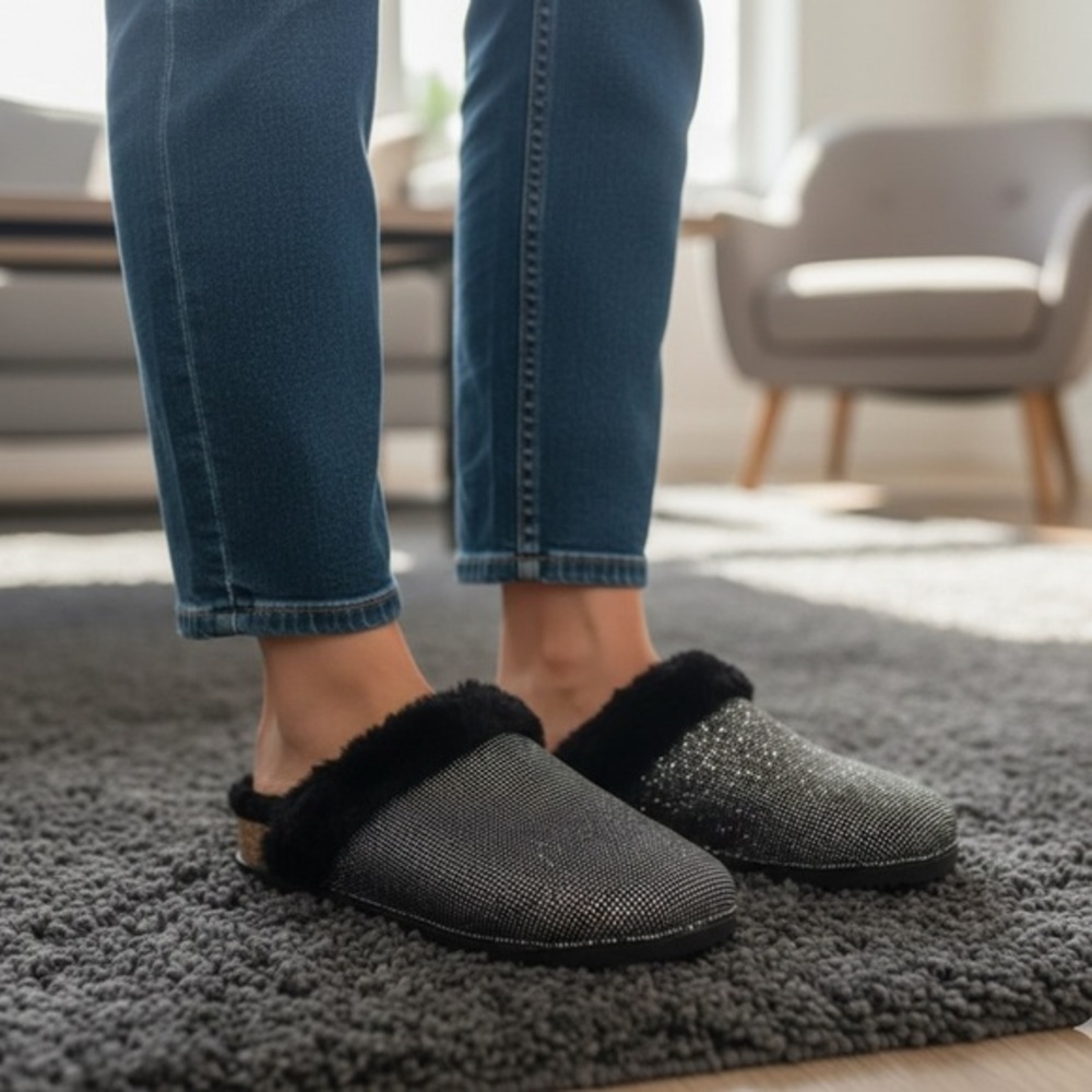 Lauren Lorraine Lizzy Glittering Silver Slip-Ons Clogs